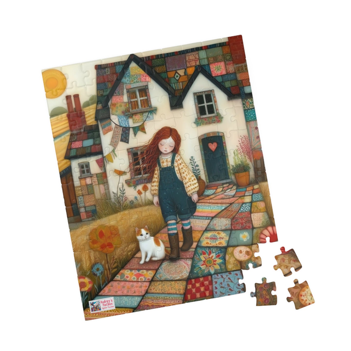 Farm Cottage Kitty Jigsaw Puzzle US: Quirky Whimsical Playful, Gift Cat Lovers (110-1014-pieces)