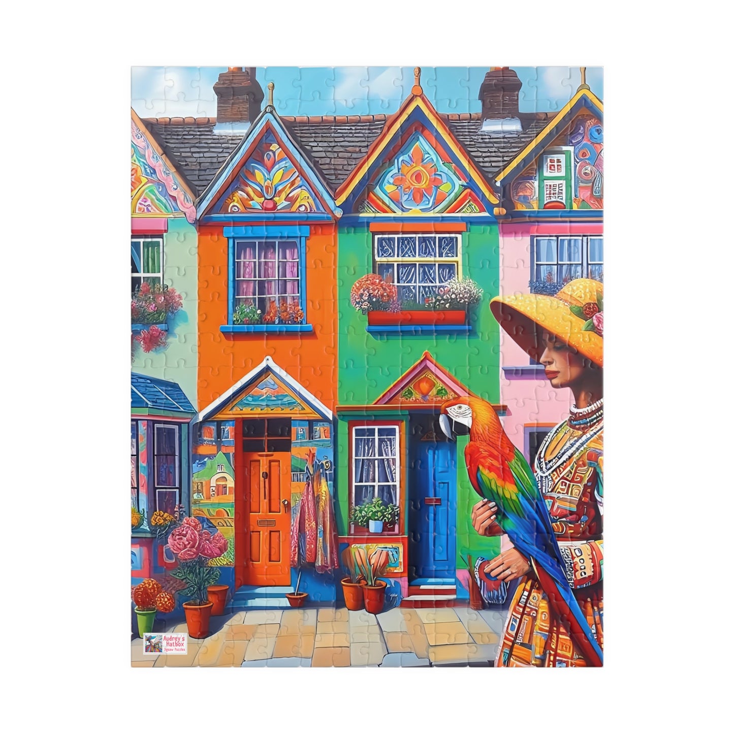 Strolling with my Parrot Jigsaw Puzzle US (110, 252, 520, 1014-piece). Quirky, charming, colourful gift idea for birdlovers. Family fun game