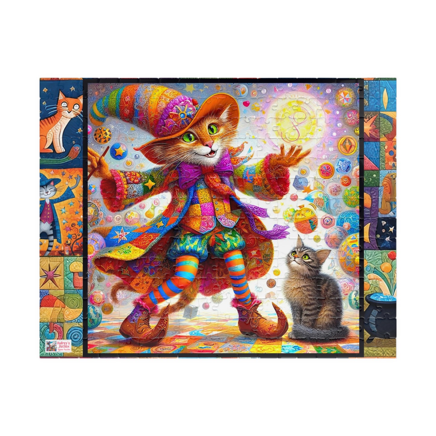 Wizard Cat Patchwork Jigsaw Puzzle (110, 252, 520, 1014-piece). Fantasy, magic, whimsy and charm for the whole family. Fun Game All Ages