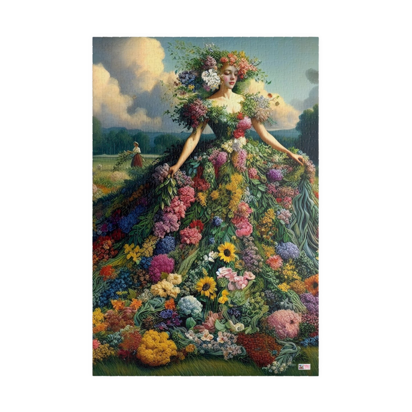 First Blush of Spring Jigsaw Puzzle US: Woman in a Gown Made of Flowers Heralds in the Season (110-1014-piece)