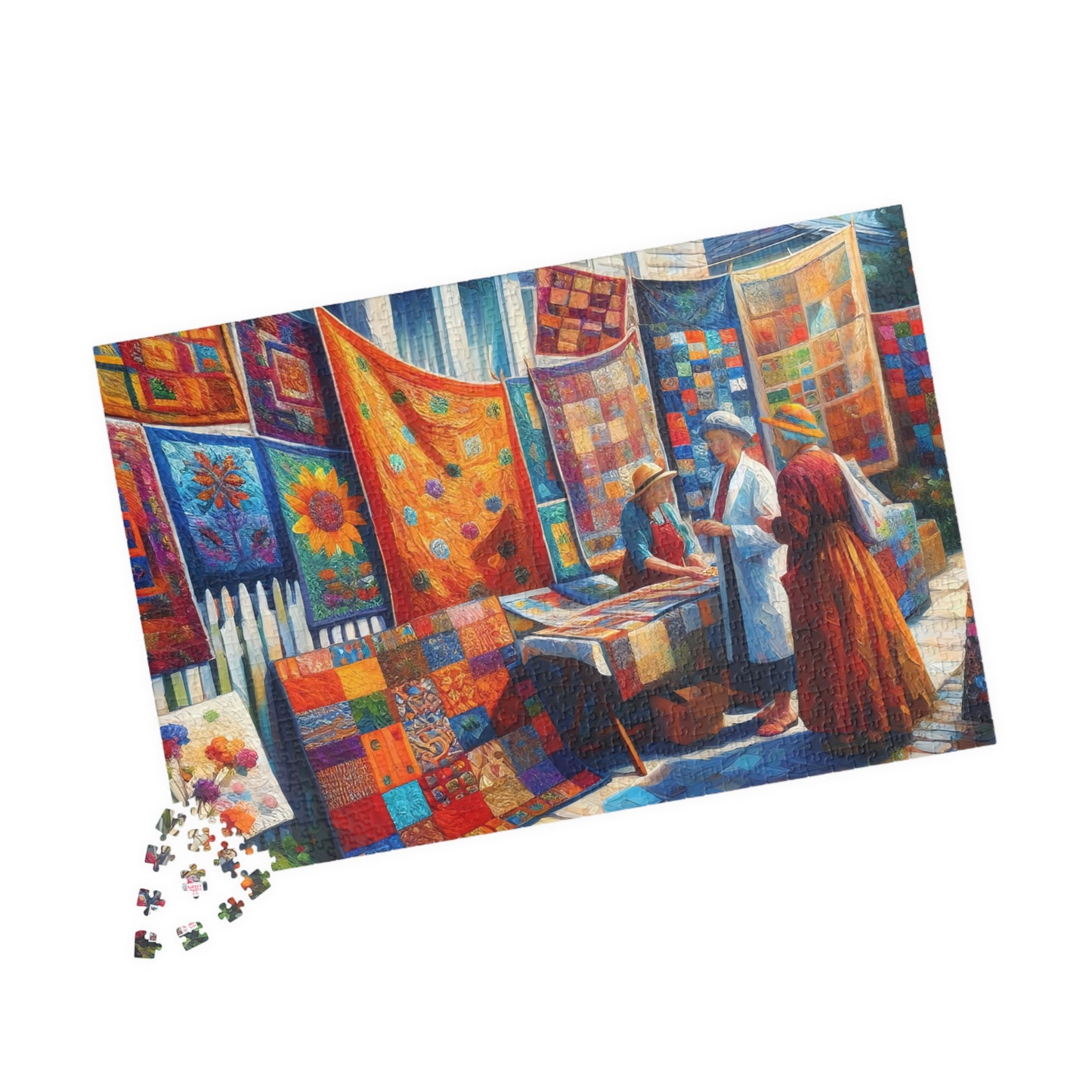 Footpath Quilt Sale Jigsaw Puzzle (110, 252, 520, 1014-piece). Delightful neighbourhood market. Charming gift idea. Wholesome Family Fun.