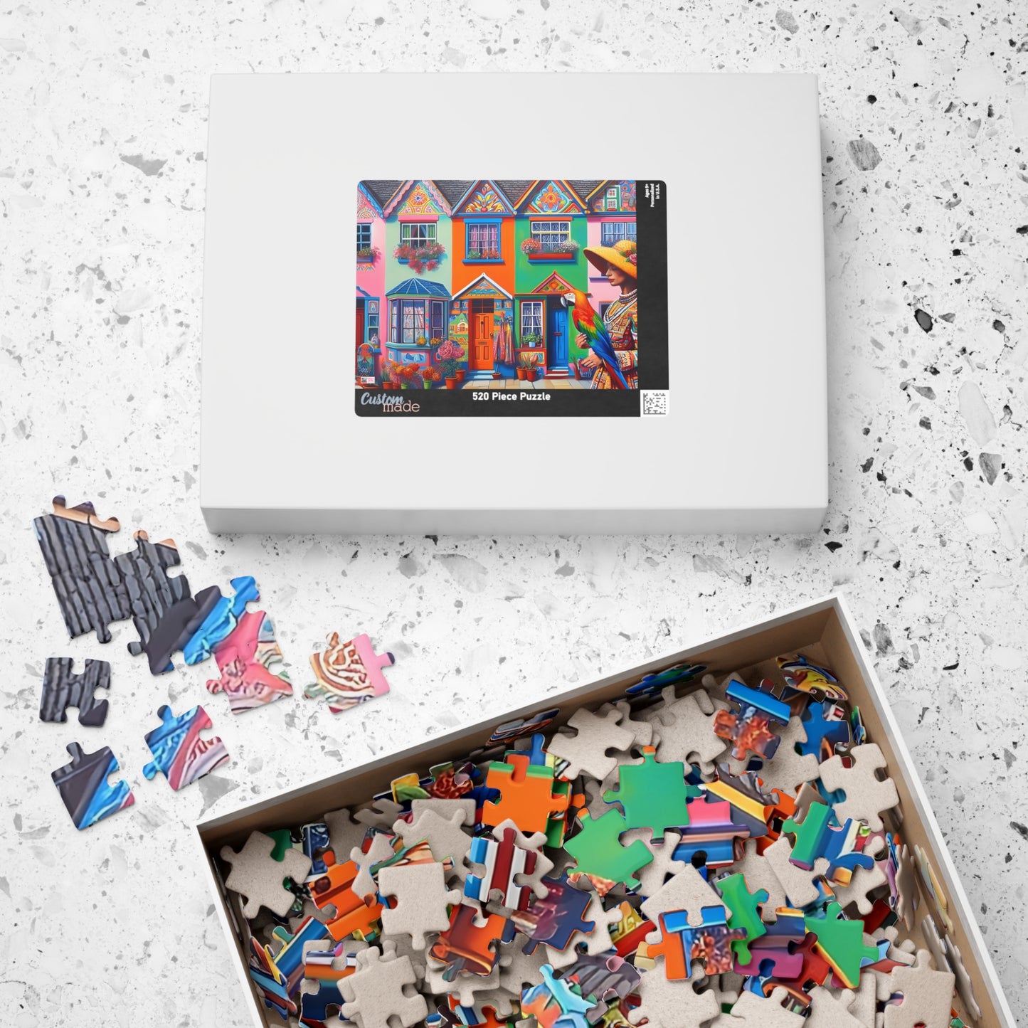 Strolling with my Parrot Jigsaw Puzzle US (110, 252, 520, 1014-piece). Quirky, charming, colourful gift idea for birdlovers. Family fun game