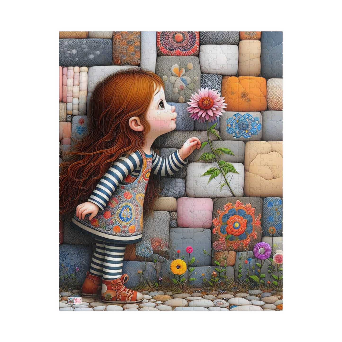 Hello Spring! Jigsaw Puzzle (110, 252, 520, 1014-piece). Cute whimsical patchwork wonder, first flower of the season. Fun family gift idea.
