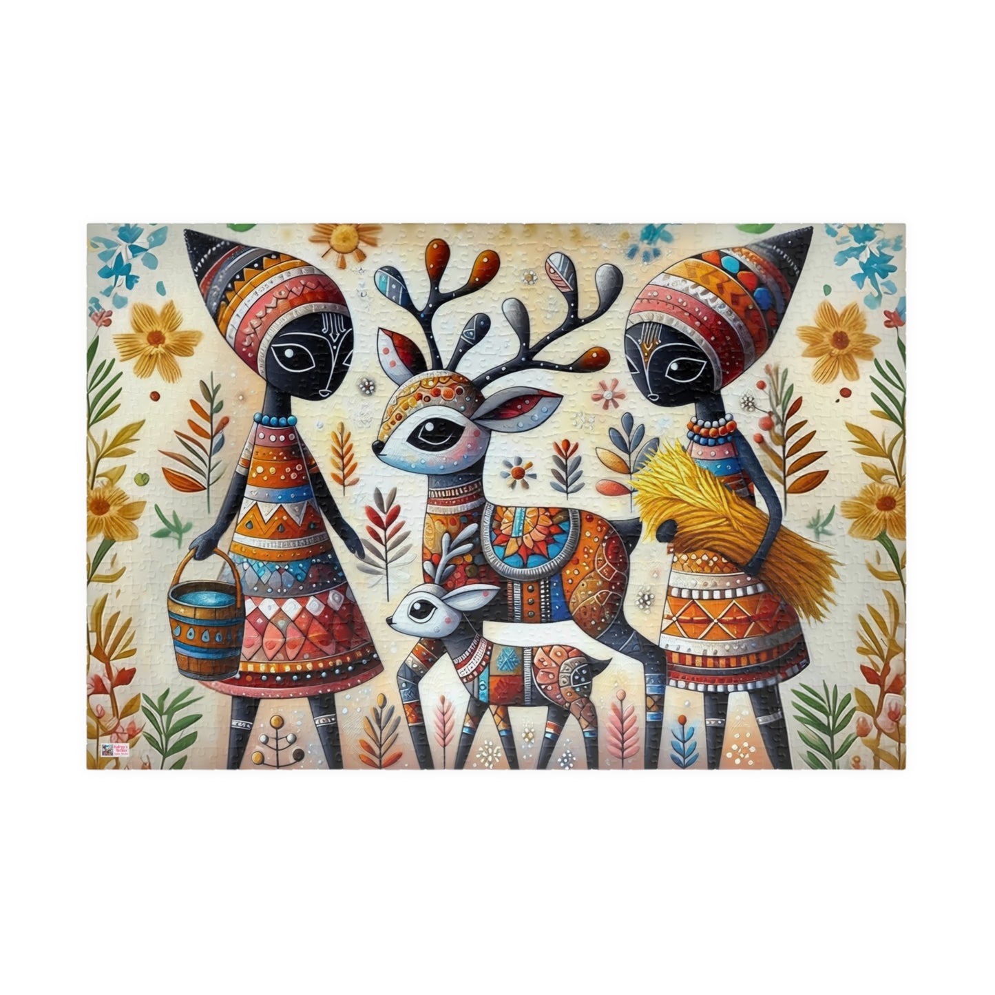 Baby Reindeer Jigsaw Puzzle US: Whimsical Folk Art Christmas Season Theme (110-1014-piece)
