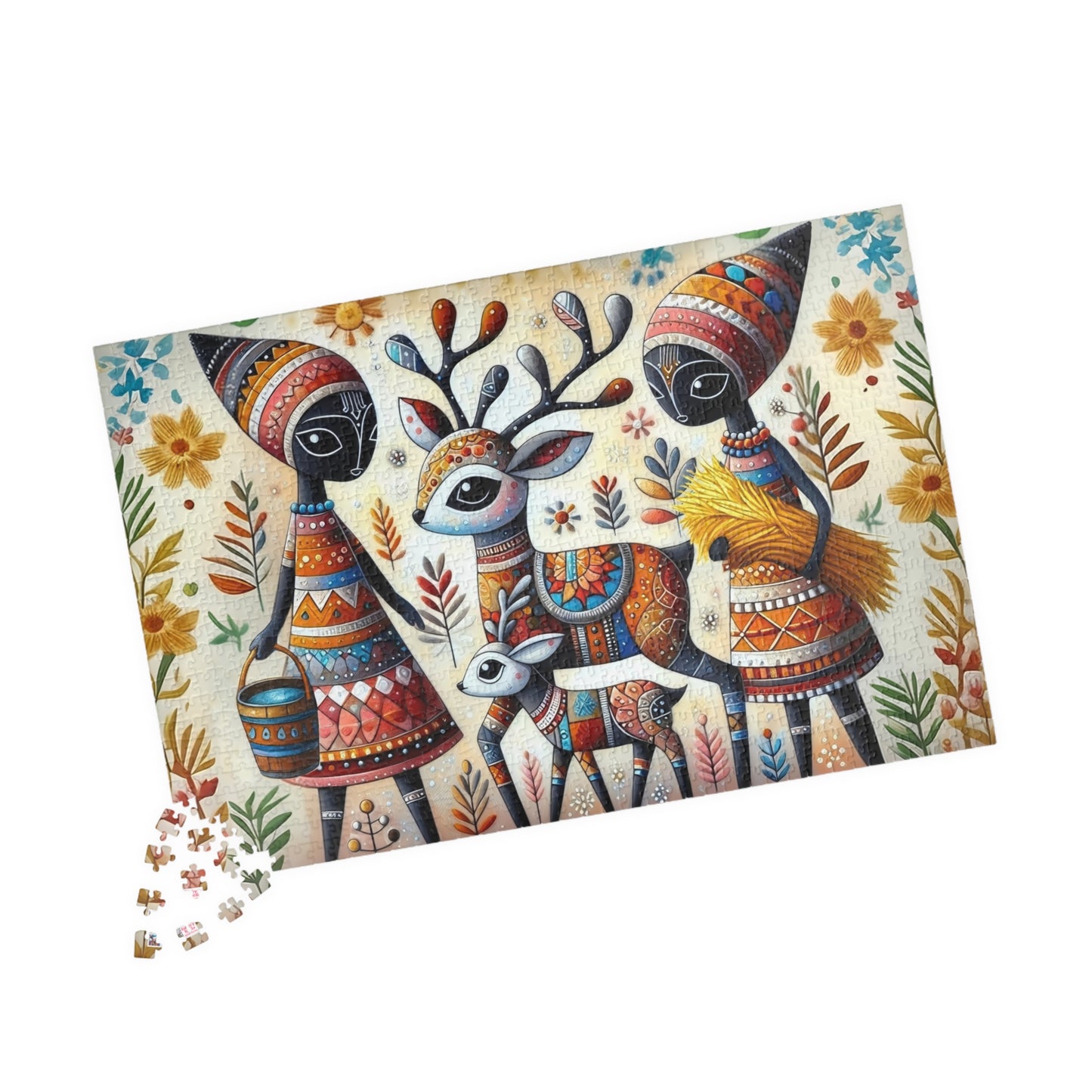 Baby Reindeer Jigsaw Puzzle US: Whimsical Folk Art Christmas Season Theme (110-1014-piece)