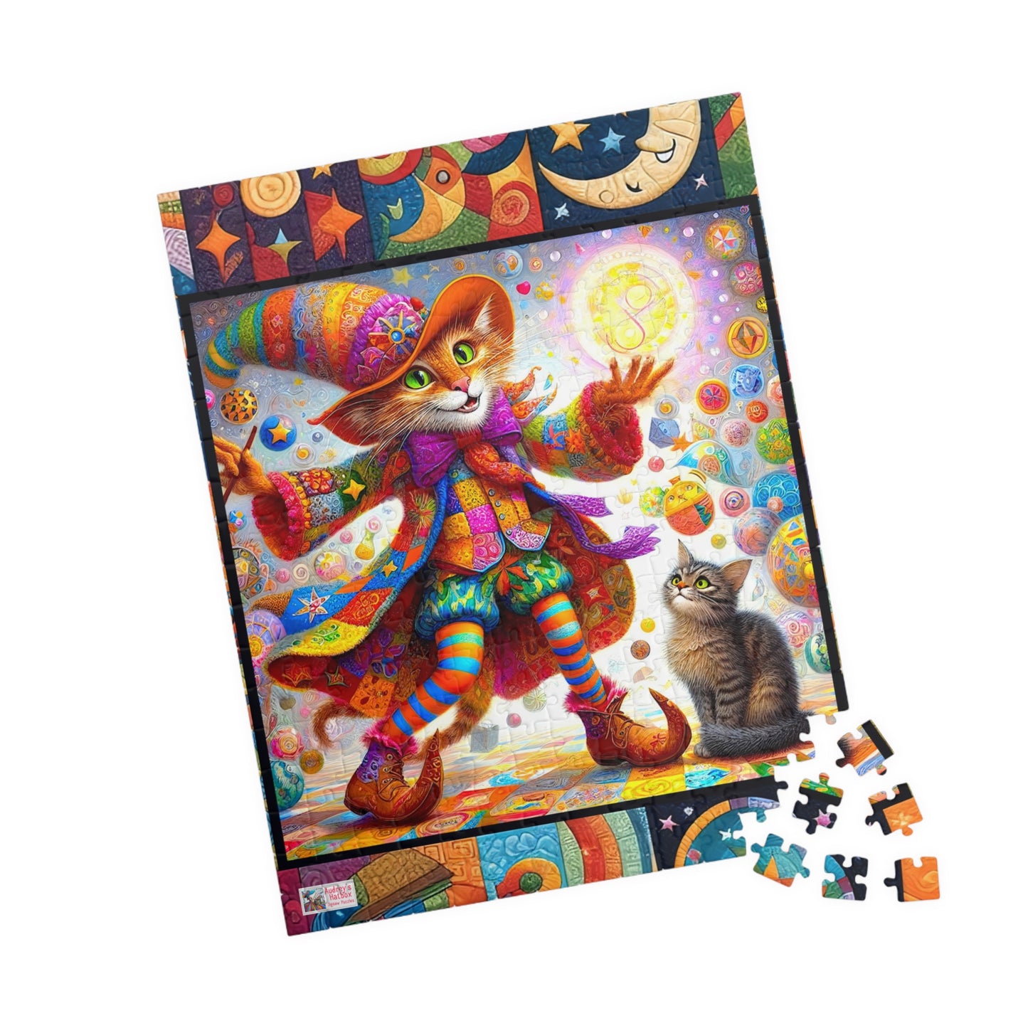Wizard Cat Patchwork Jigsaw Puzzle (110, 252, 520, 1014-piece). Fantasy, magic, whimsy and charm for the whole family. Fun Game All Ages