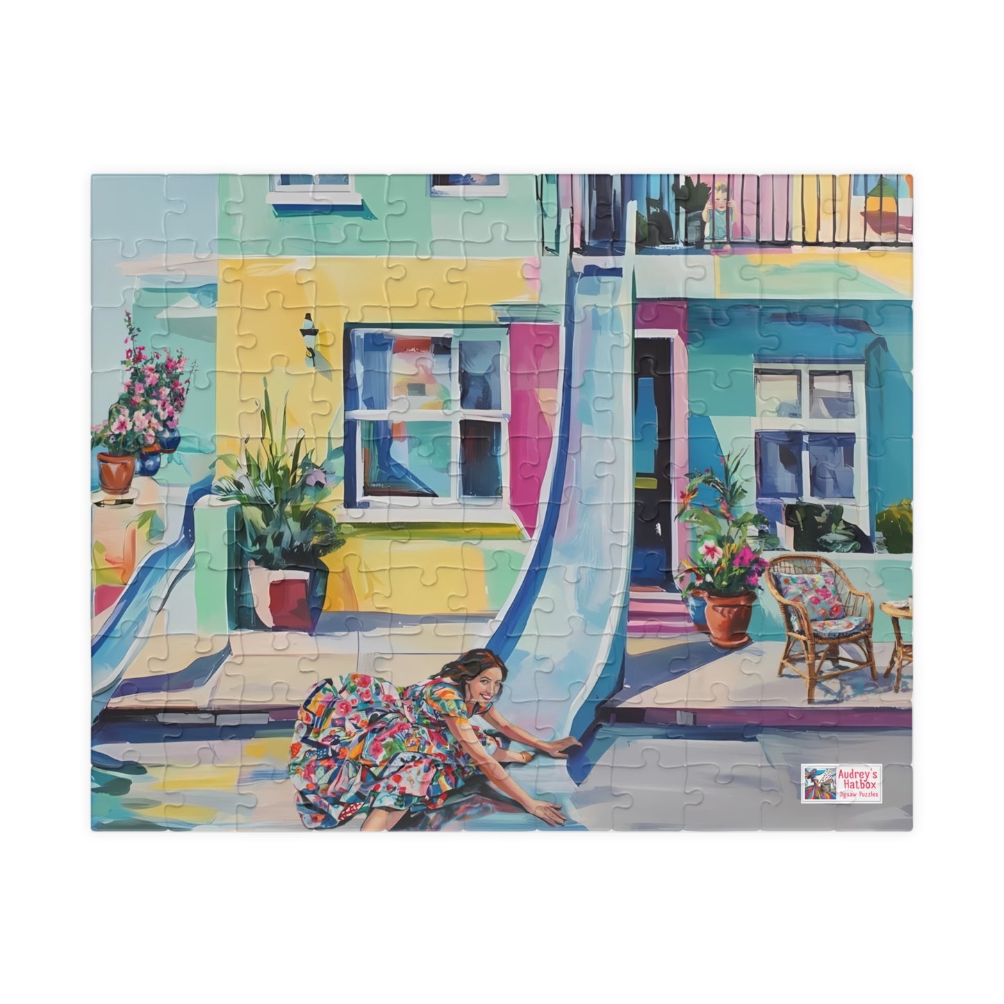 Slippery Dip Summer Jigsaw Puzzle US: Pastel Fantasy Dream House with Builtin Slide (110-1014-piece)