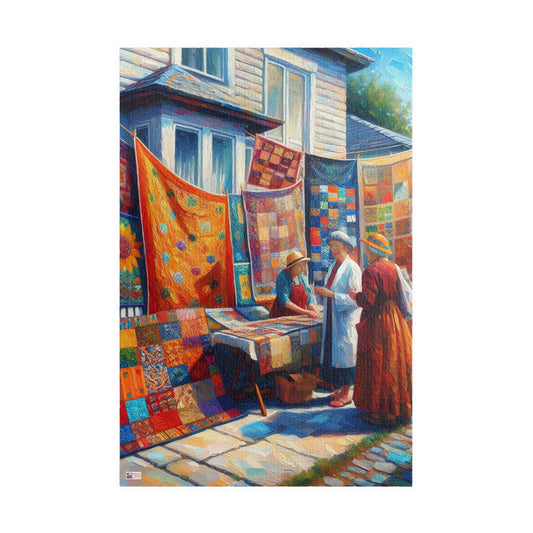 Footpath Quilt Sale Jigsaw Puzzle (110, 252, 520, 1014-piece). Delightful neighbourhood market. Charming gift idea. Wholesome Family Fun.