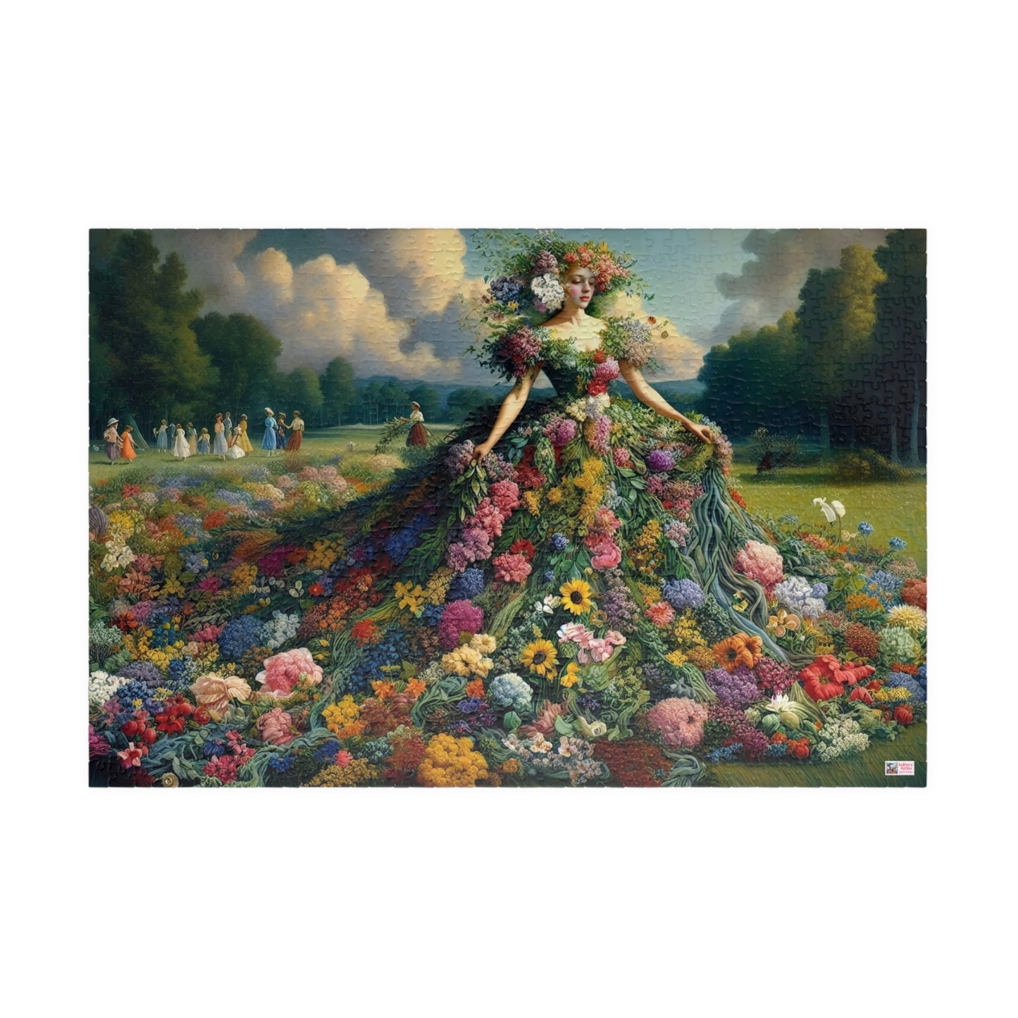 First Blush of Spring Jigsaw Puzzle US: Woman in a Gown Made of Flowers Heralds in the Season (110-1014-piece)