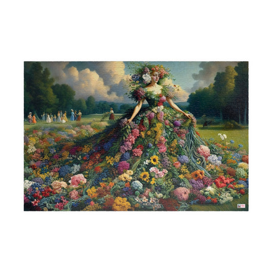 First Blush of Spring Jigsaw Puzzle US: Woman in a Gown Made of Flowers Heralds in the Season (110-1014-piece)