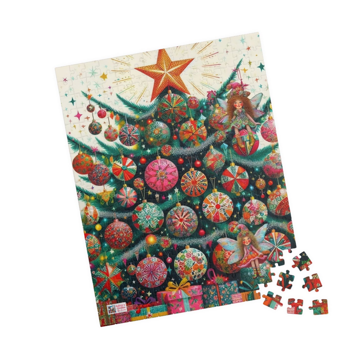 Christmas Tree Fairies Jigsaw Puzzle US: Magical Colorful Festive Scene (110-1014-piece)