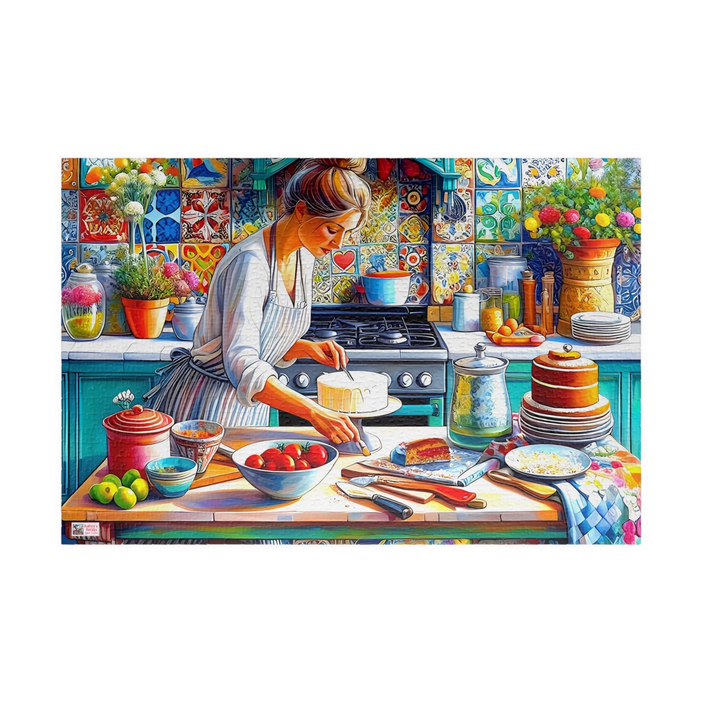 The Cake Artist's Kitchen Jigsaw Puzzle (110, 252, 520, 1014-piece). Colourful, intricate and cosy. Great gift idea. Family Games Activity