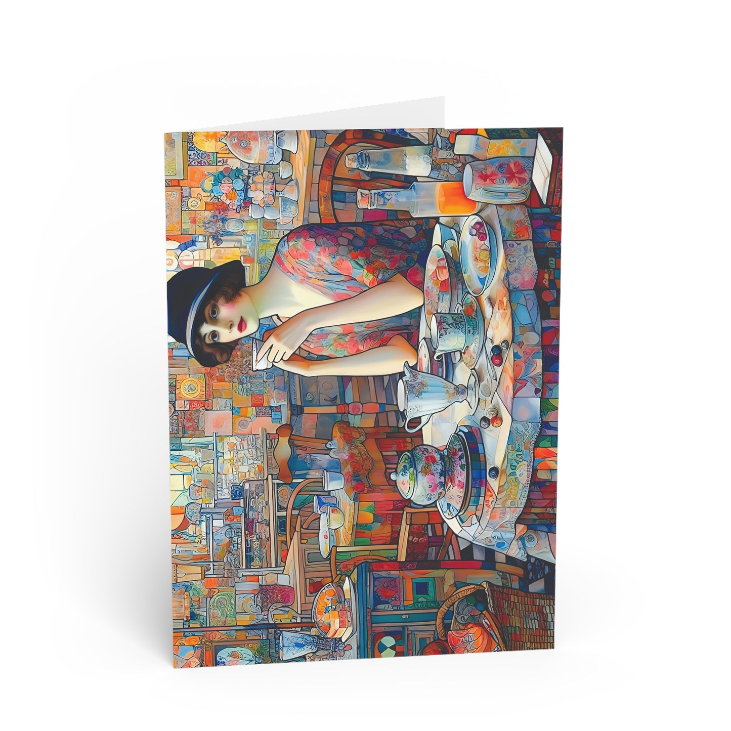 Café Life – Vintage Lady, Premium Quality Folded Greeting Card, Australian-Made