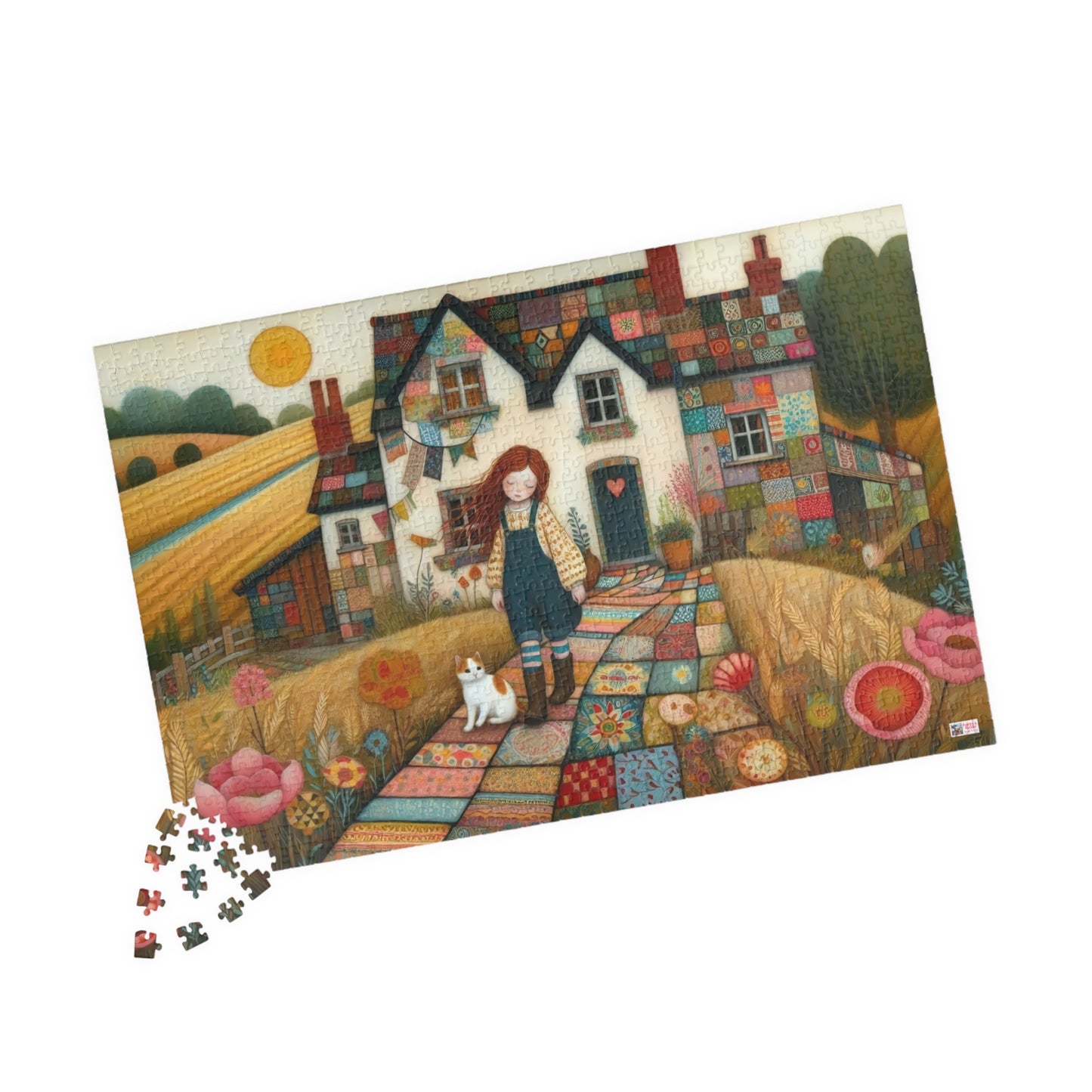Farm Cottage Kitty Jigsaw Puzzle US: Quirky Whimsical Playful, Gift Cat Lovers (110-1014-pieces)