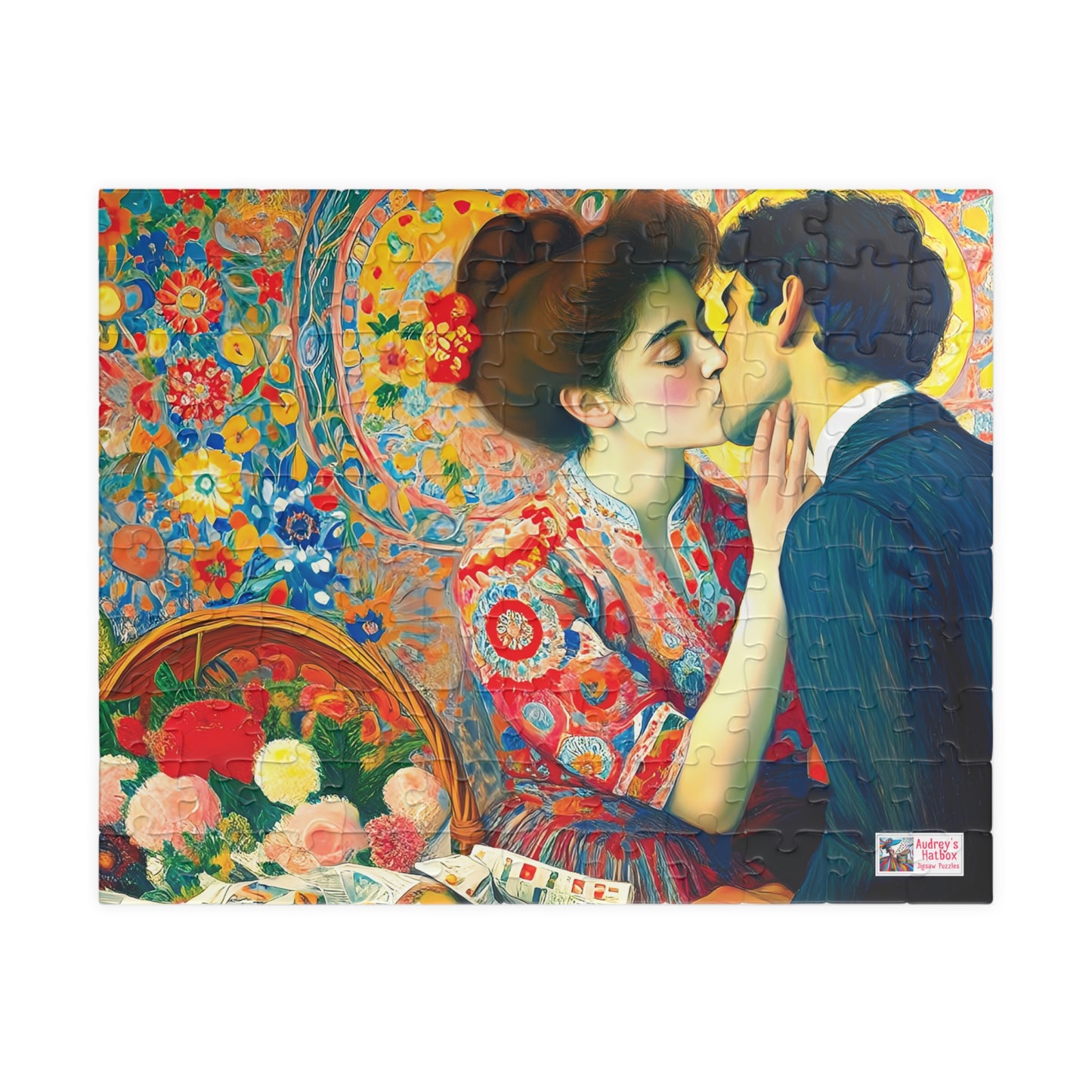 Stolen Kiss Jigsaw Puzzle - 110, 252, 520, 1014 piece. Young Vintage Lovers Share a Romantic Moment. Gift Idea Nostalgic Charm.