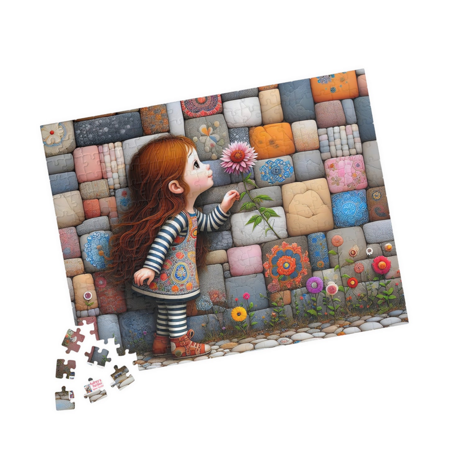 Hello Spring! Jigsaw Puzzle (110, 252, 520, 1014-piece). Cute whimsical patchwork wonder, first flower of the season. Fun family gift idea.