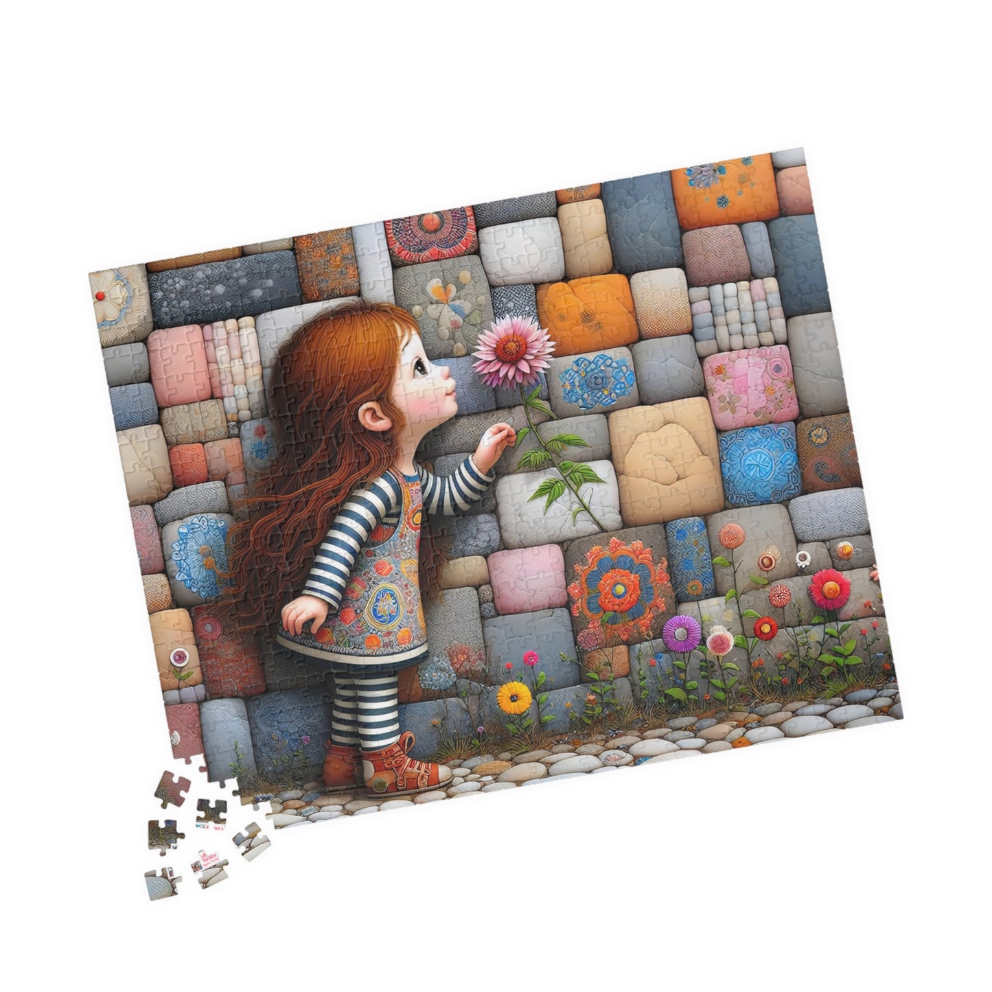 Hello Spring! Jigsaw Puzzle (110, 252, 520, 1014-piece). Cute whimsical patchwork wonder, first flower of the season. Fun family gift idea.