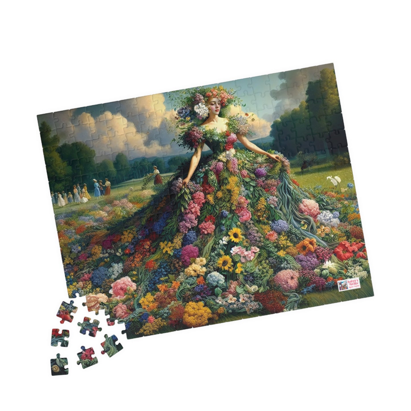 First Blush of Spring Jigsaw Puzzle US: Woman in a Gown Made of Flowers Heralds in the Season (110-1014-piece)