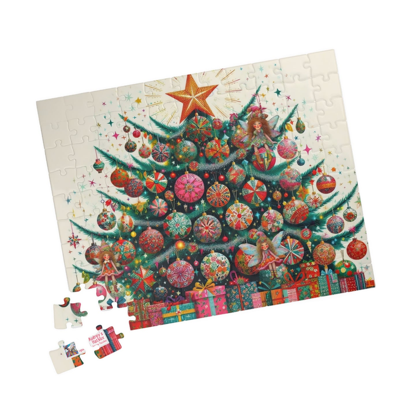 Christmas Tree Fairies Jigsaw Puzzle US: Magical Colorful Festive Scene (110-1014-piece)