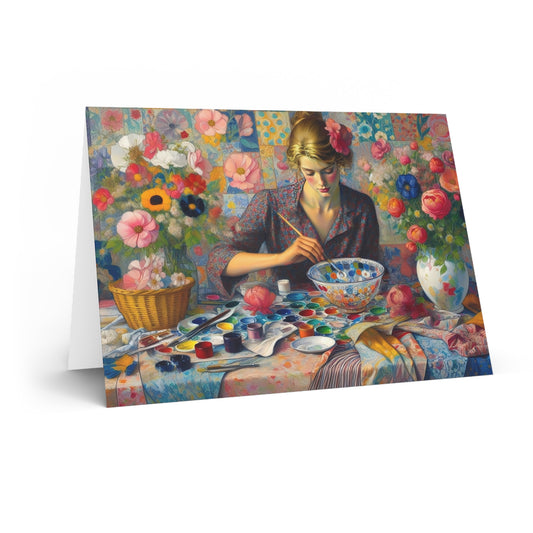 Glass Painter's Studio - Greeting Cards: Pretty Patchwork Flowers Scene