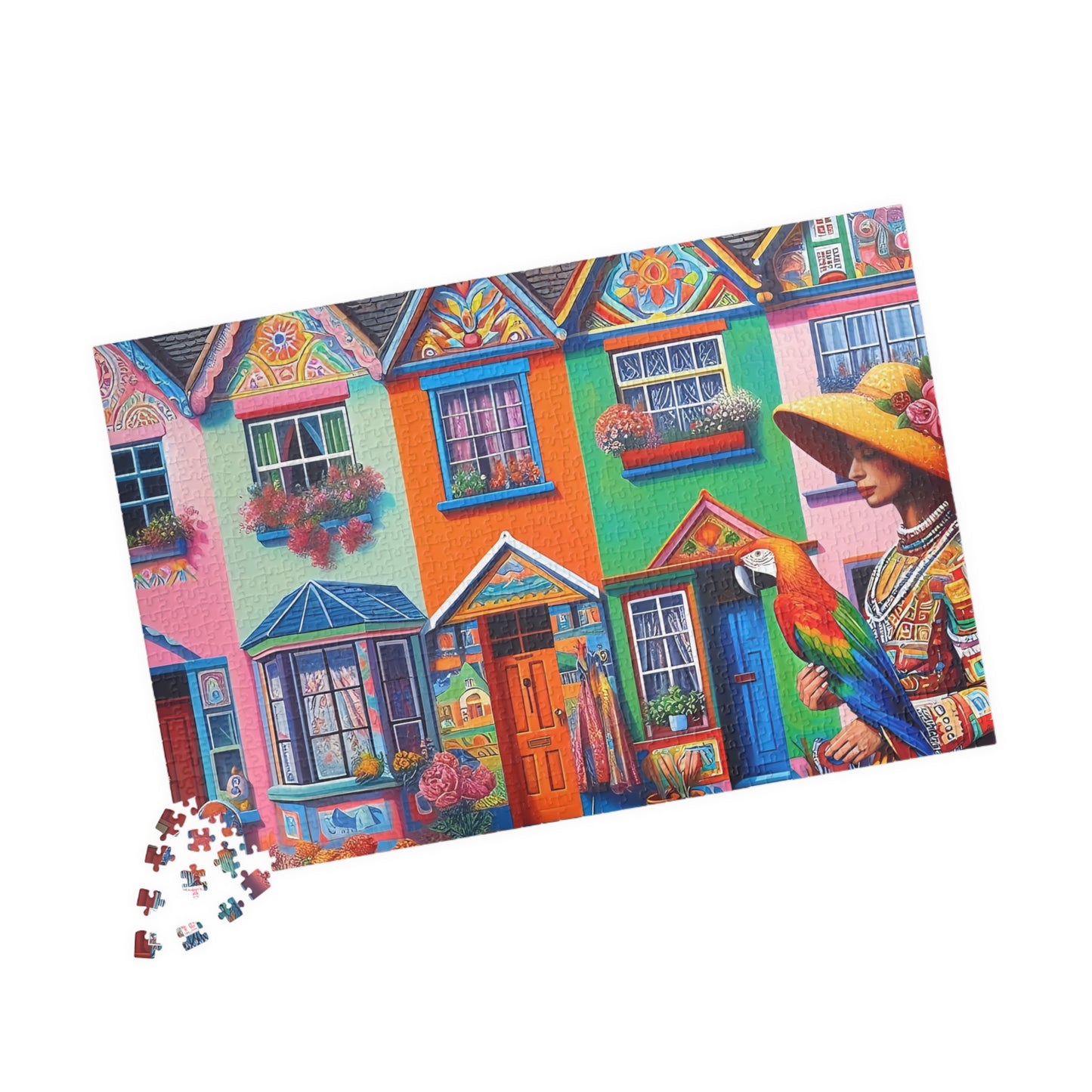 Strolling with my Parrot Jigsaw Puzzle US (110, 252, 520, 1014-piece). Quirky, charming, colourful gift idea for birdlovers. Family fun game