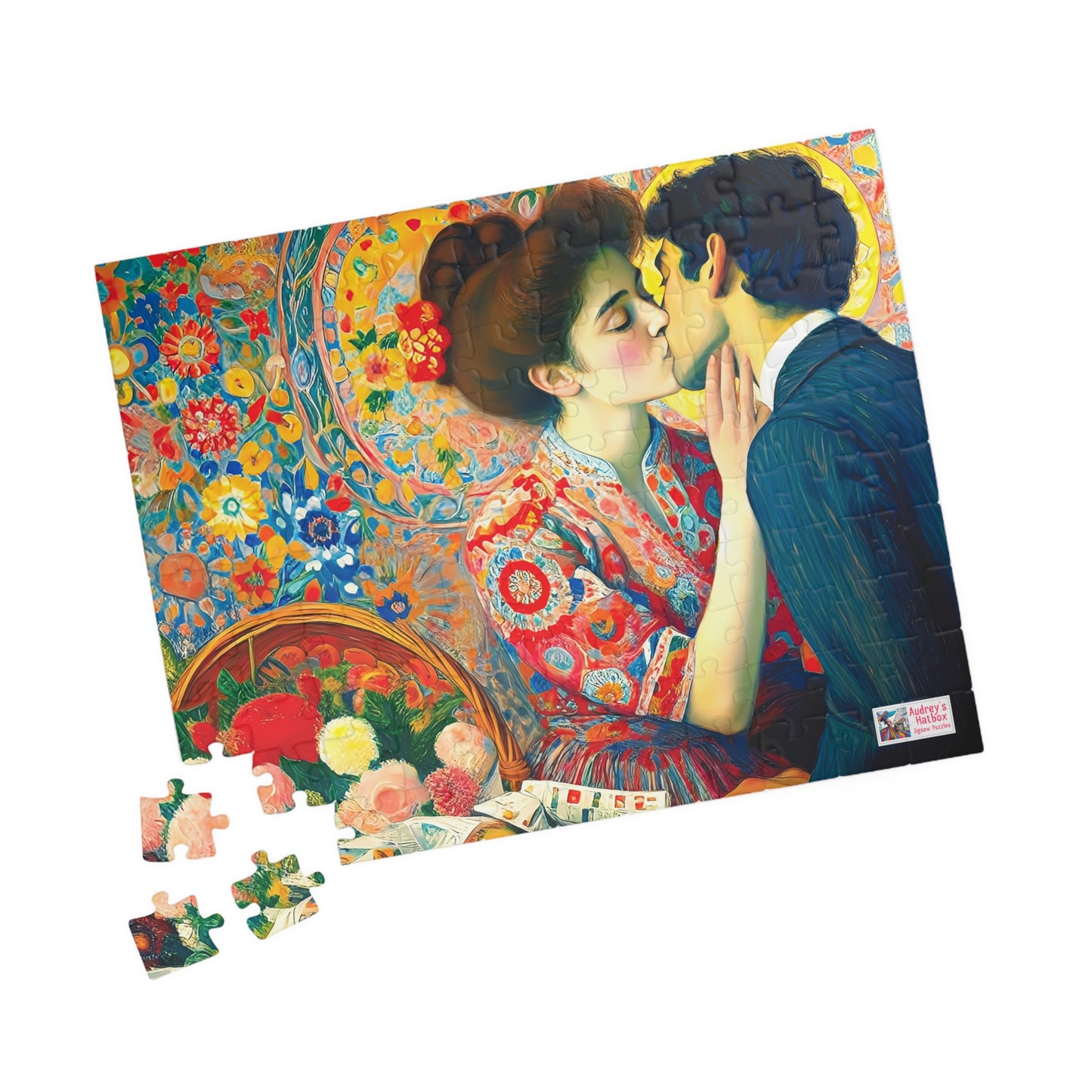 Stolen Kiss Jigsaw Puzzle - 110, 252, 520, 1014 piece. Young Vintage Lovers Share a Romantic Moment. Gift Idea Nostalgic Charm.