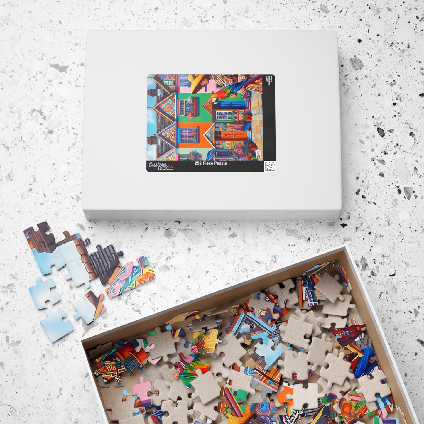 Strolling with my Parrot Jigsaw Puzzle US (110, 252, 520, 1014-piece). Quirky, charming, colourful gift idea for birdlovers. Family fun game
