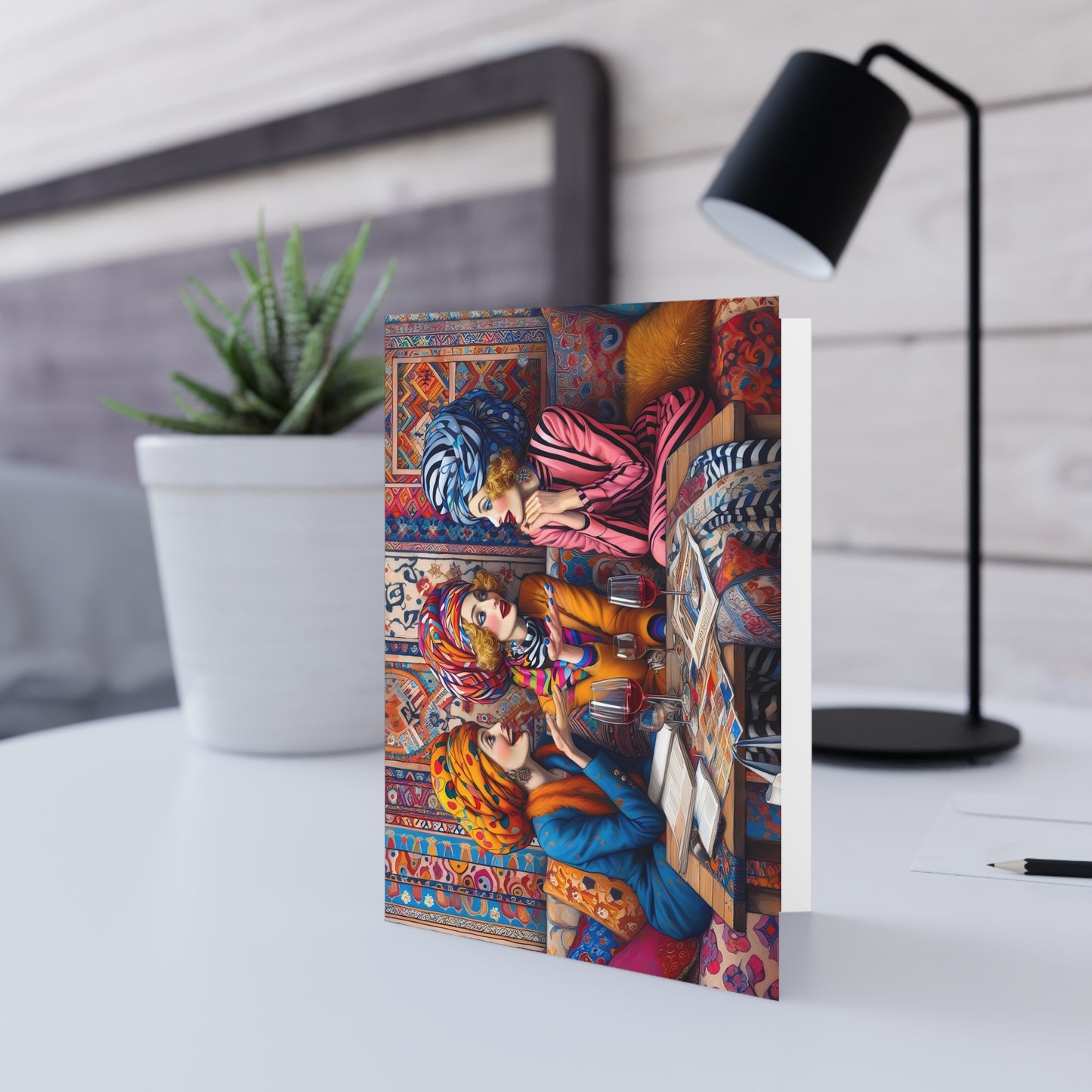 Exotic Scarf Club Greeting Cards: Quirky Bohemian Scene, Made in Australia