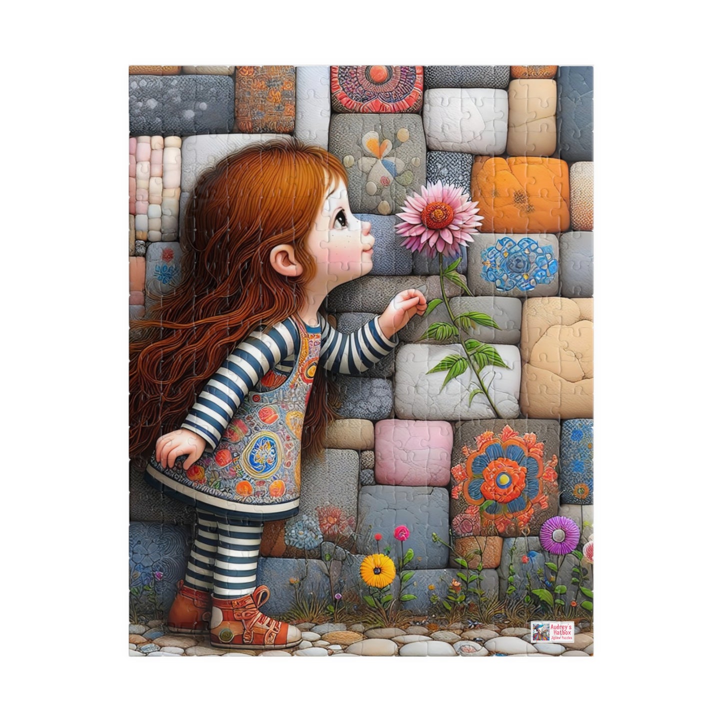 Hello Spring! Jigsaw Puzzle (110, 252, 520, 1014-piece). Cute whimsical patchwork wonder, first flower of the season. Fun family gift idea.