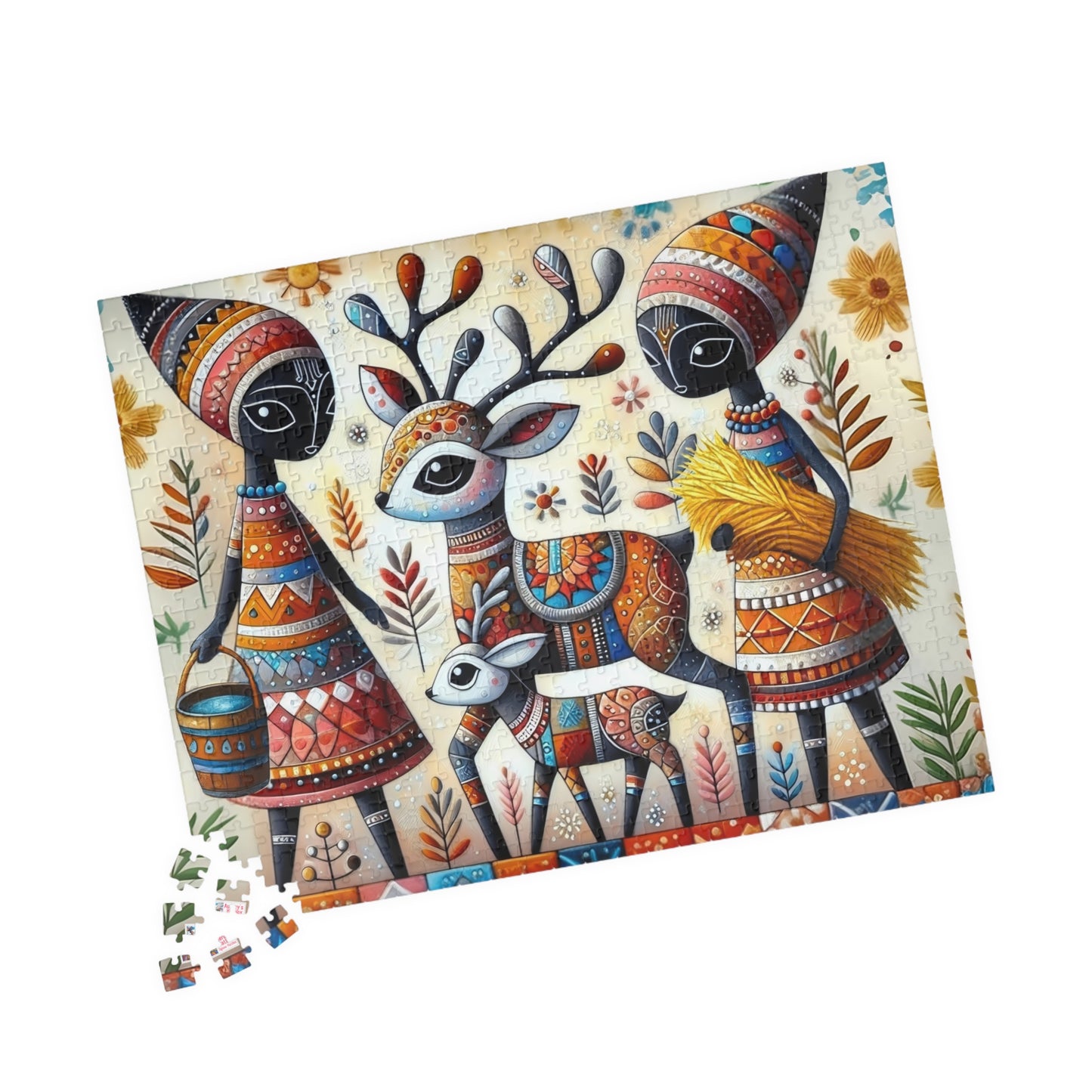 Baby Reindeer Jigsaw Puzzle US: Whimsical Folk Art Christmas Season Theme (110-1014-piece)