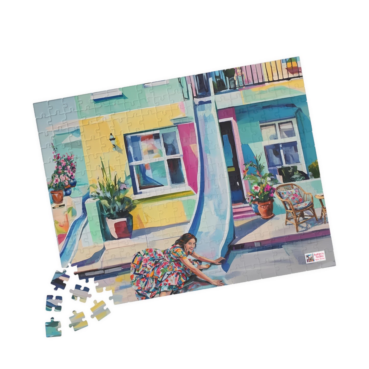 Slippery Dip Summer Jigsaw Puzzle US: Pastel Fantasy Dream House with Builtin Slide (110-1014-piece)