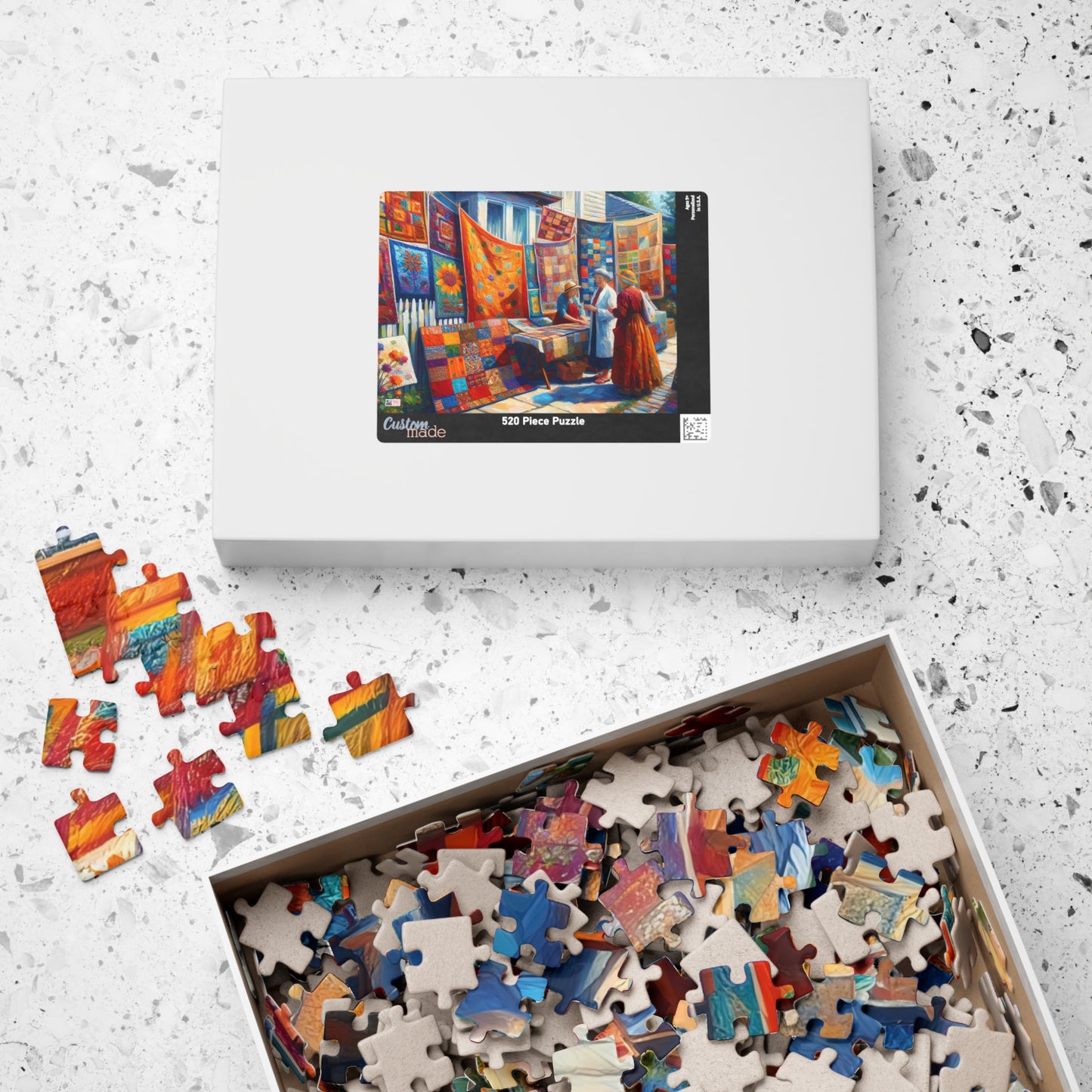 Footpath Quilt Sale Jigsaw Puzzle (110, 252, 520, 1014-piece). Delightful neighbourhood market. Charming gift idea. Wholesome Family Fun.