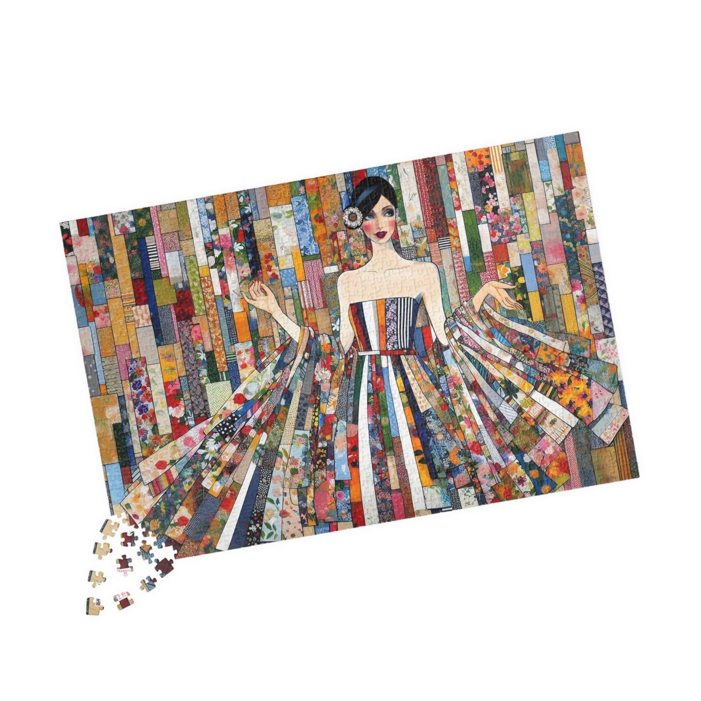 Fabric Princess Jigsaw Puzzle US: Patchwork Prints Fashion Collage  (110-1014 Pieces)
