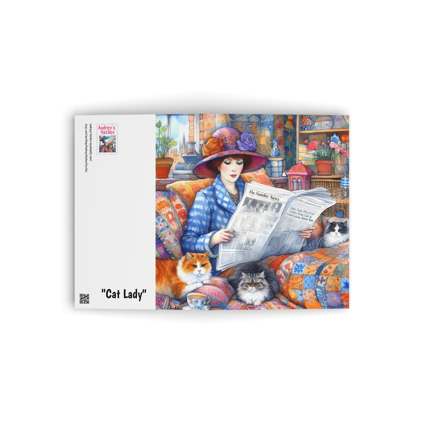 Cat Lady Greeting Cards: Quirky Whimsical Playful, Gift Cat Lovers