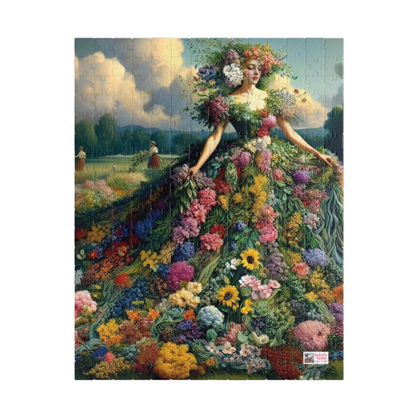 First Blush of Spring Jigsaw Puzzle US: Woman in a Gown Made of Flowers Heralds in the Season (110-1014-piece)