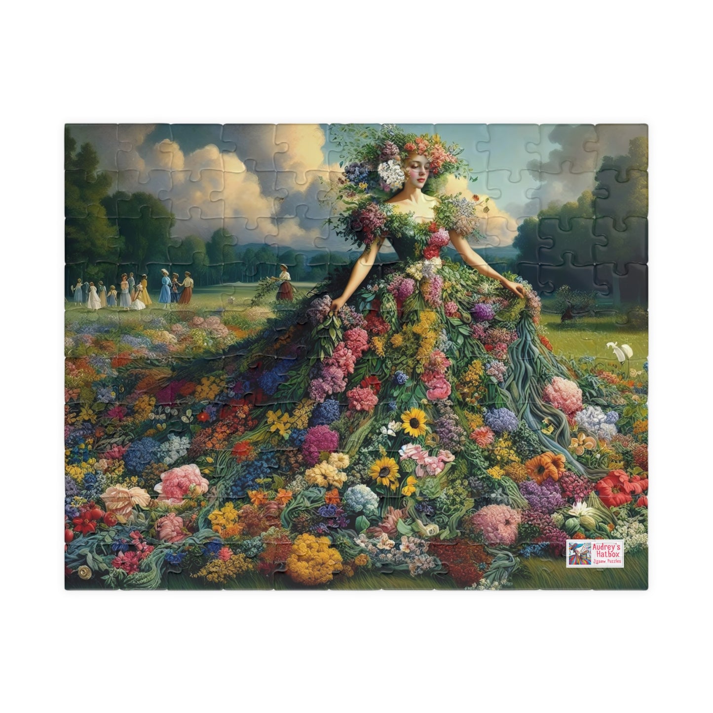 First Blush of Spring Jigsaw Puzzle US: Woman in a Gown Made of Flowers Heralds in the Season (110-1014-piece)