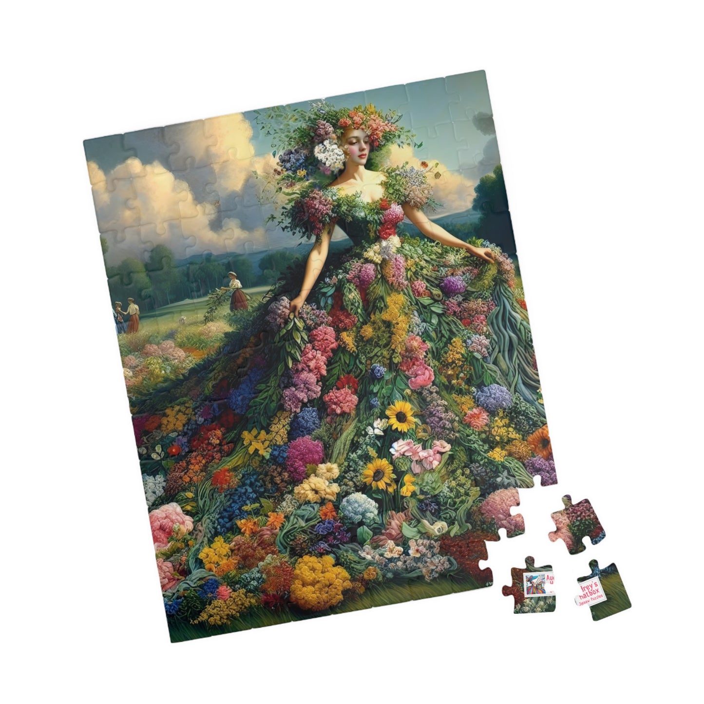 First Blush of Spring Jigsaw Puzzle US: Woman in a Gown Made of Flowers Heralds in the Season (110-1014-piece)