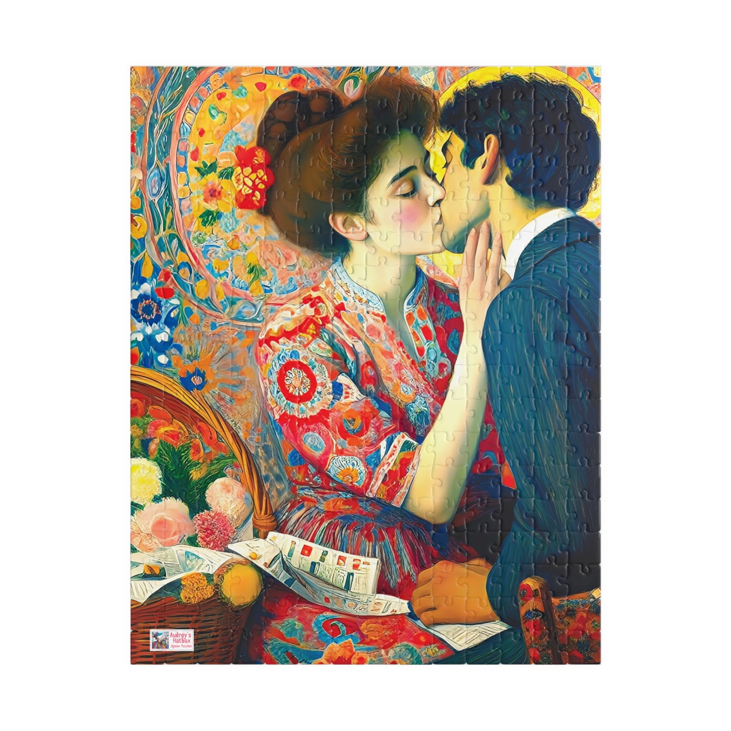 Stolen Kiss Jigsaw Puzzle - 110, 252, 520, 1014 piece. Young Vintage Lovers Share a Romantic Moment. Gift Idea Nostalgic Charm.