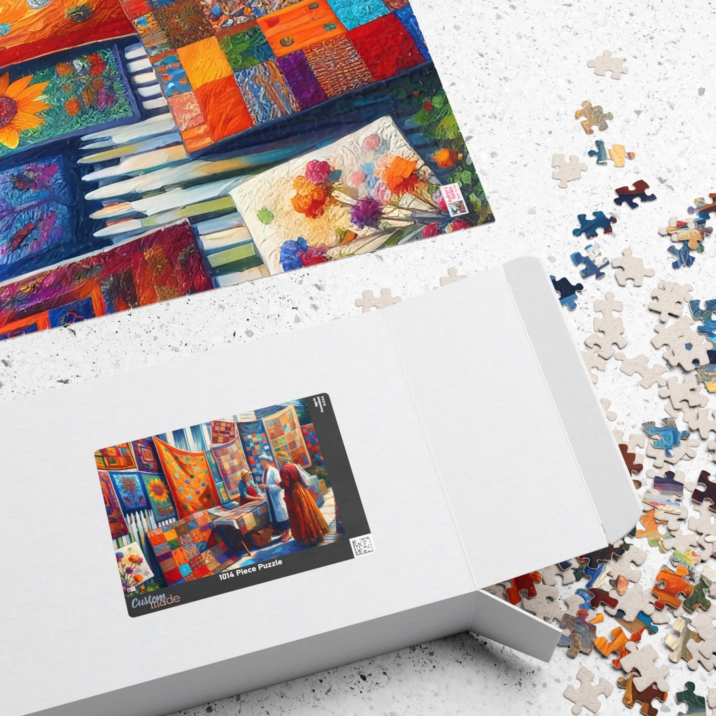 Footpath Quilt Sale Jigsaw Puzzle (110, 252, 520, 1014-piece). Delightful neighbourhood market. Charming gift idea. Wholesome Family Fun.