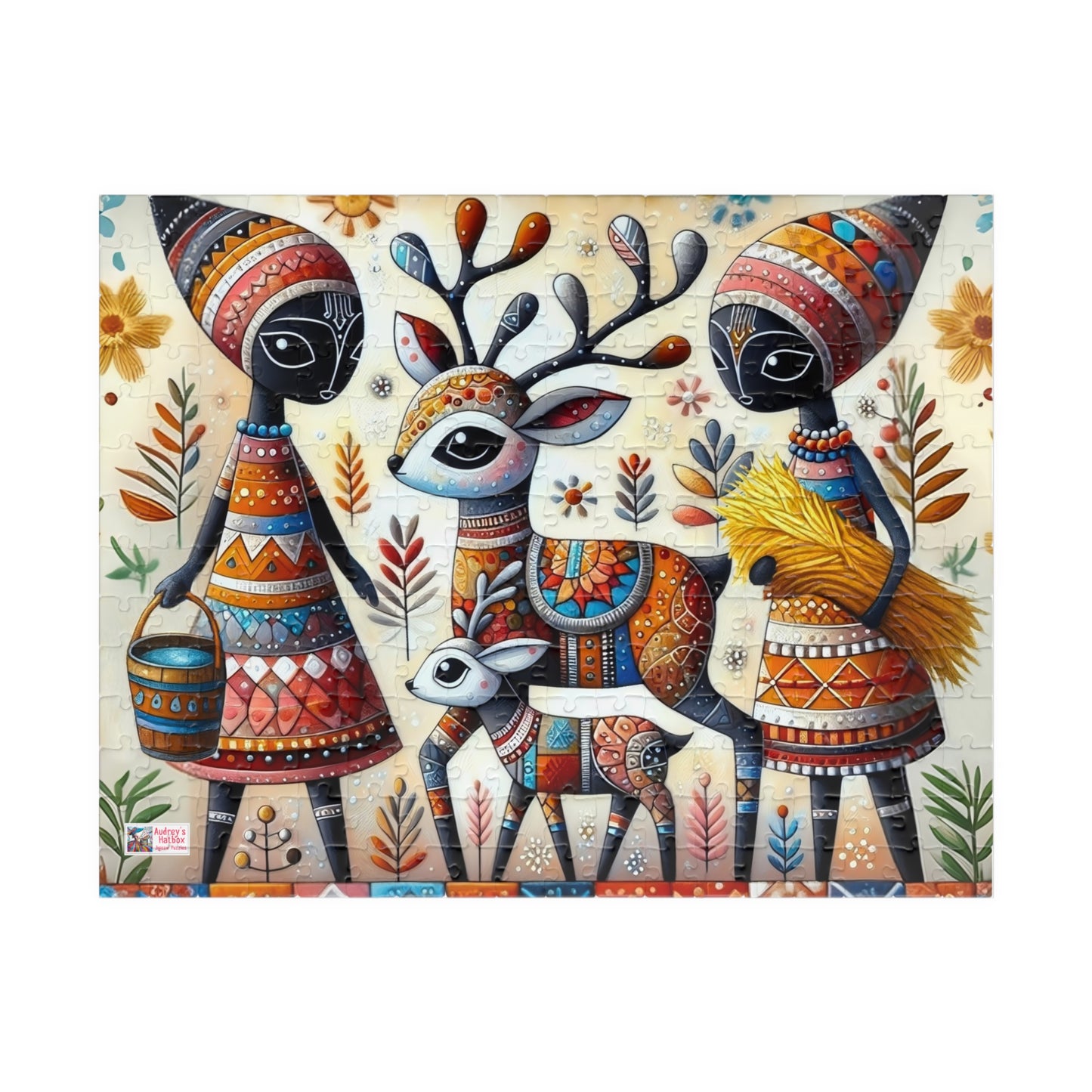 Baby Reindeer Jigsaw Puzzle US: Whimsical Folk Art Christmas Season Theme (110-1014-piece)