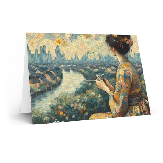 Taking Tea – Vintage Lady, Premium Quality Folded Greeting Card, Australian-Made