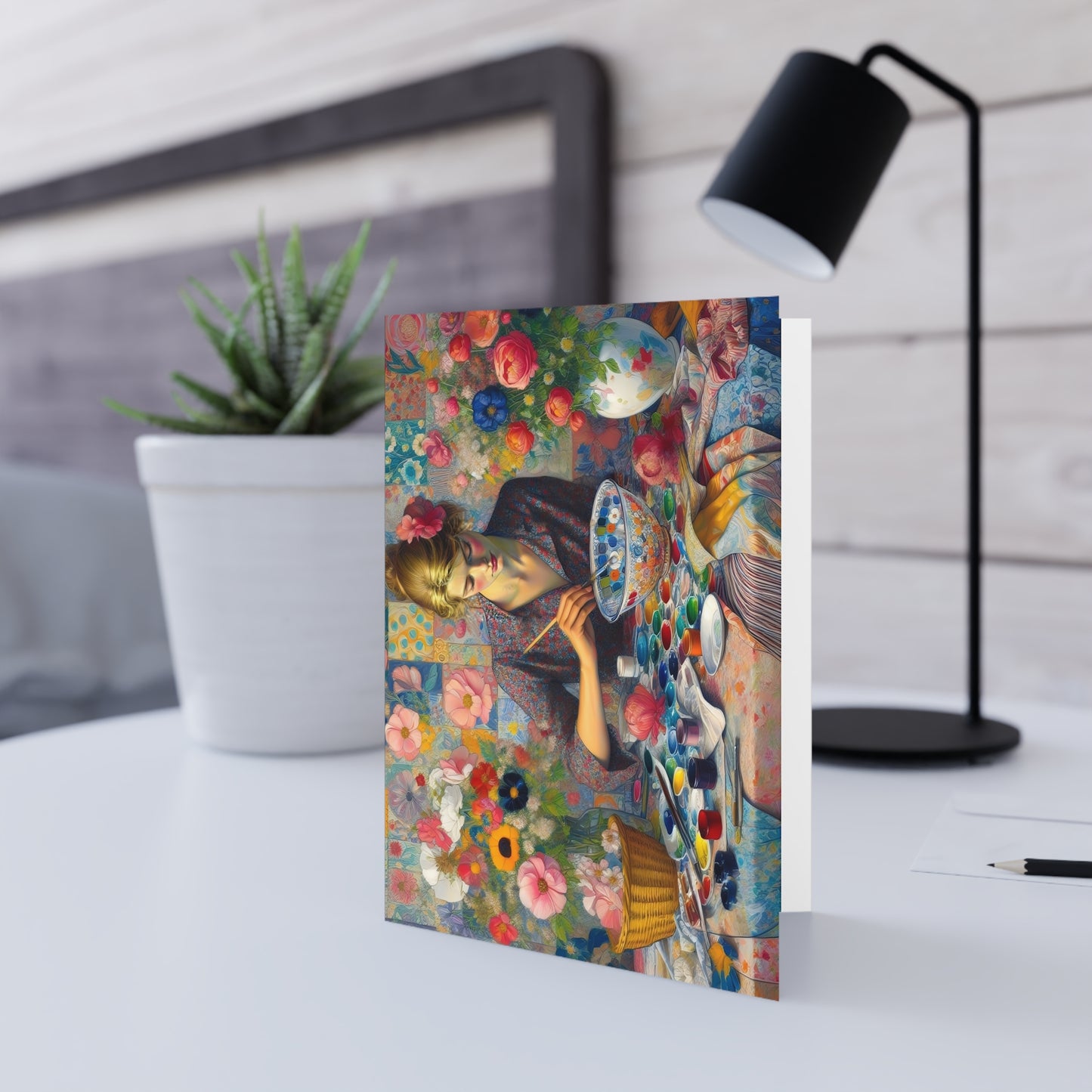 Glass Painter's Studio - Greeting Cards: Pretty Patchwork Flowers Scene