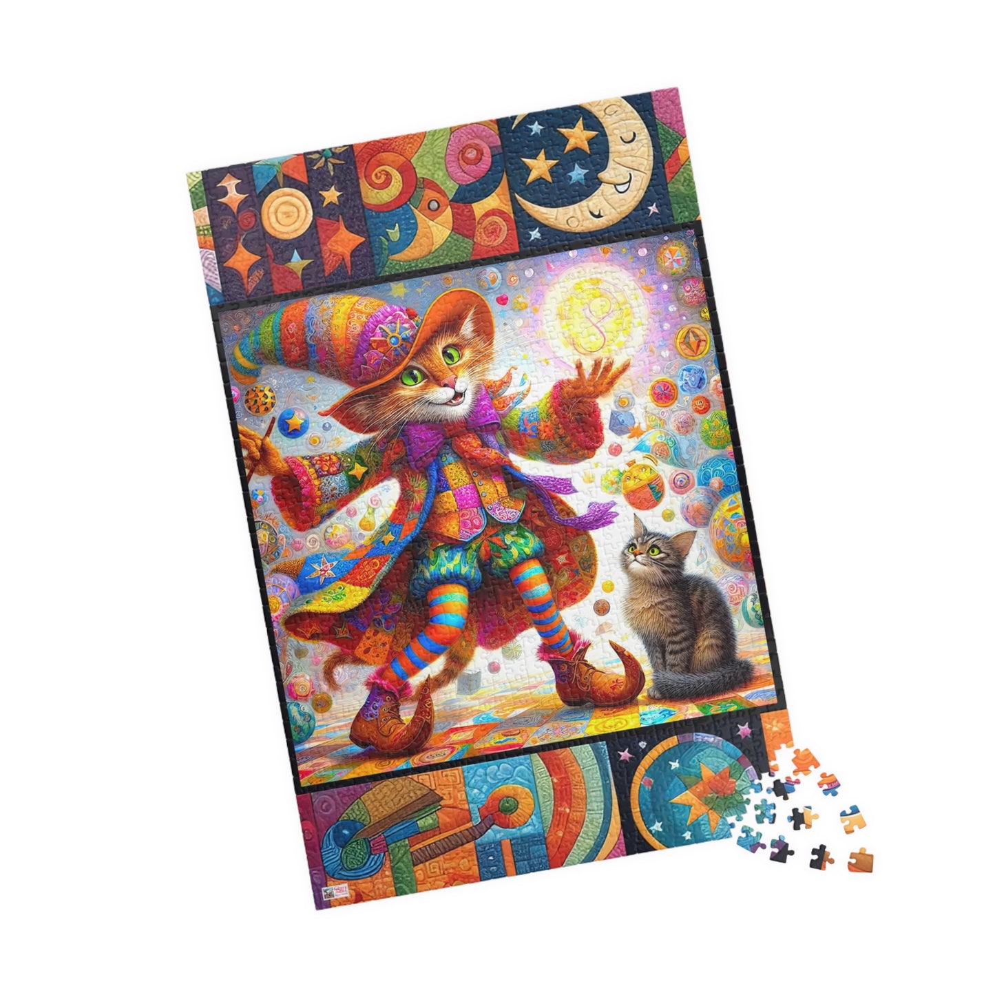 Wizard Cat Patchwork Jigsaw Puzzle (110, 252, 520, 1014-piece). Fantasy, magic, whimsy and charm for the whole family. Fun Game All Ages