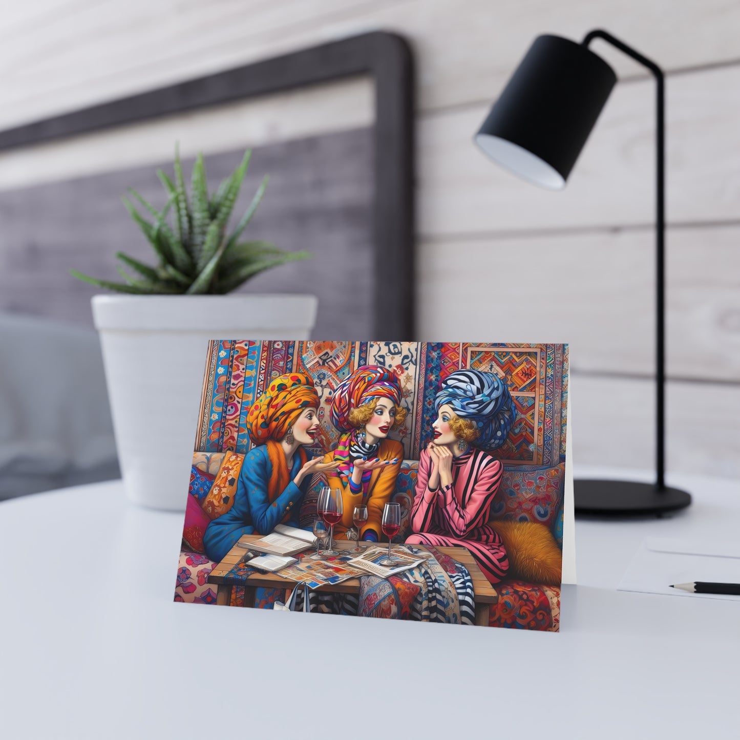 Exotic Scarf Club Greeting Cards: Quirky Bohemian Scene, Made in Australia