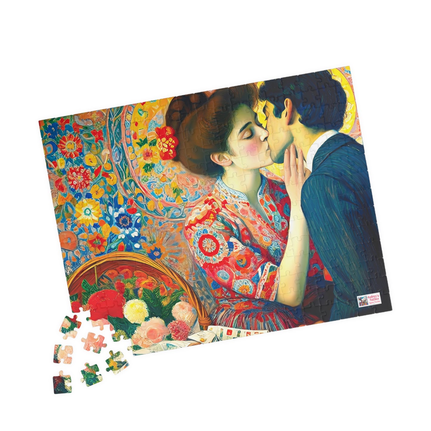 Stolen Kiss Jigsaw Puzzle - 110, 252, 520, 1014 piece. Young Vintage Lovers Share a Romantic Moment. Gift Idea Nostalgic Charm.