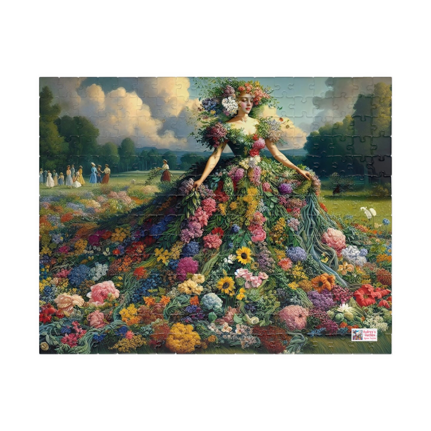First Blush of Spring Jigsaw Puzzle US: Woman in a Gown Made of Flowers Heralds in the Season (110-1014-piece)