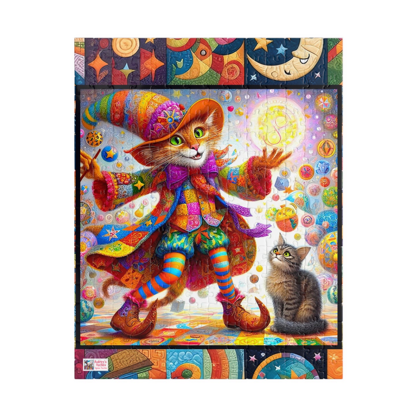 Wizard Cat Patchwork Jigsaw Puzzle (110, 252, 520, 1014-piece). Fantasy, magic, whimsy and charm for the whole family. Fun Game All Ages